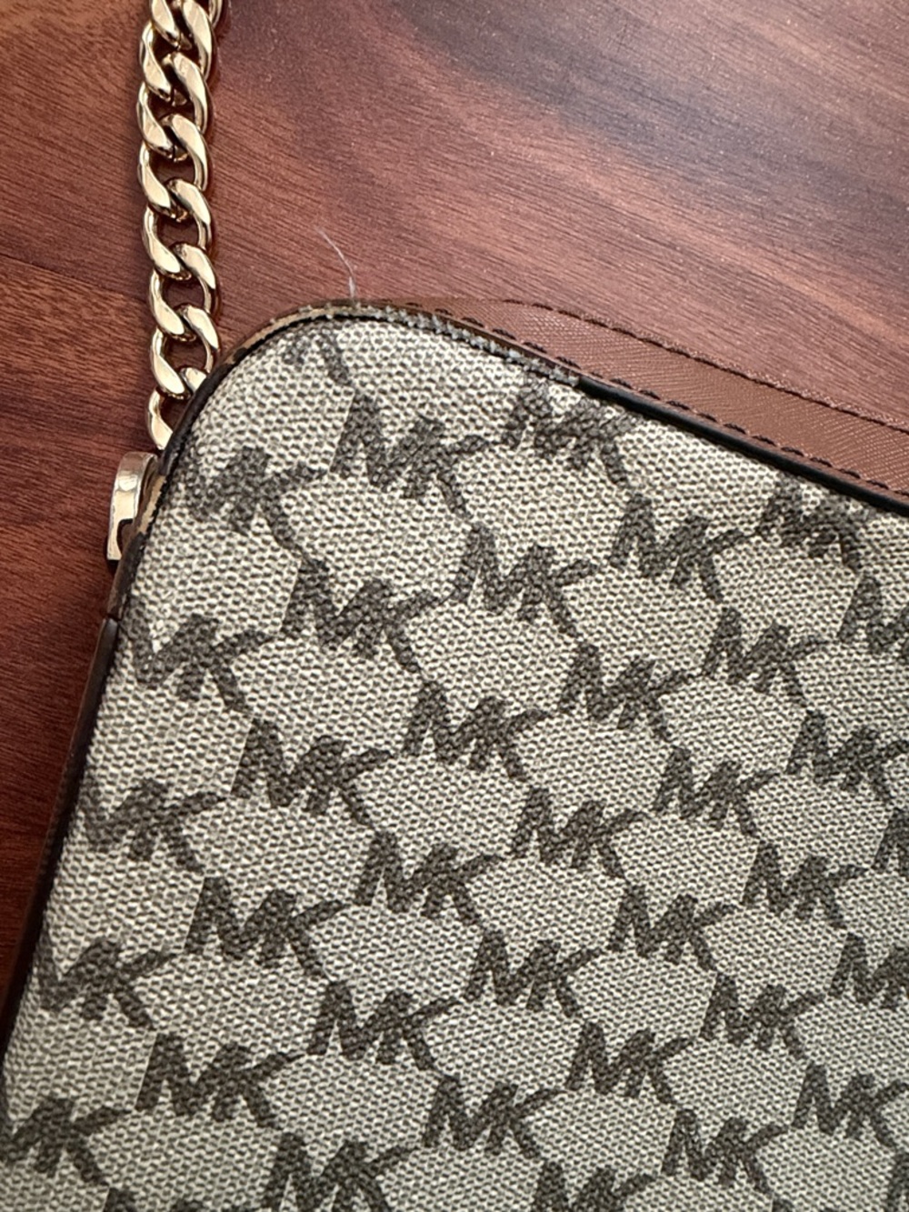 Michael Kors Beige Brown Signature MK Crossbody Bag - Picture 12 of 17